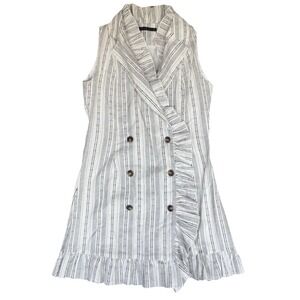 Mad For Love Linen Cotton Dress Womens Large White‎ Black Party Cocktail Flirty